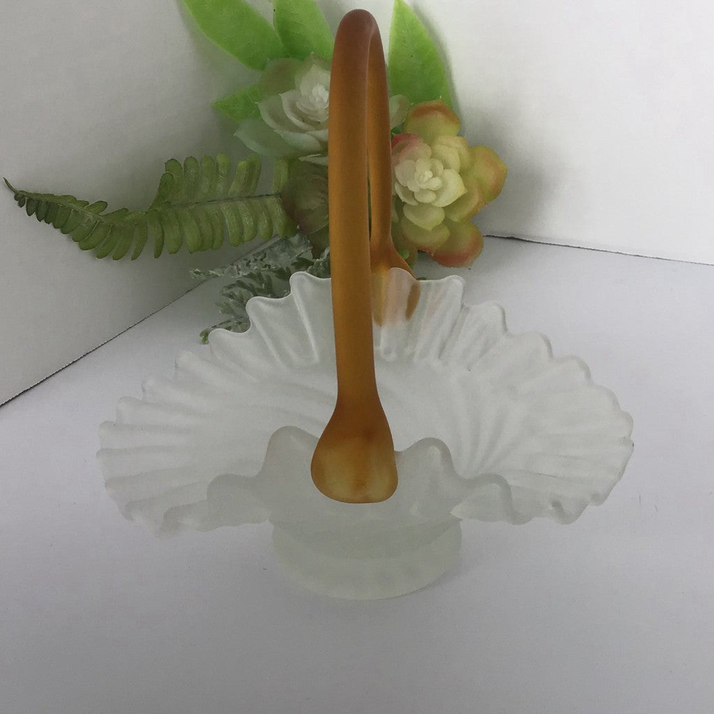 Frosted Clear Glass Basket with Frosted Amber Glass Handle
